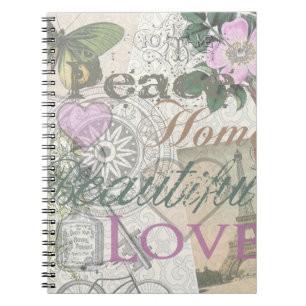 Vintage Vrede Thuis Mooie Liefde Designer Collage Notitieboek