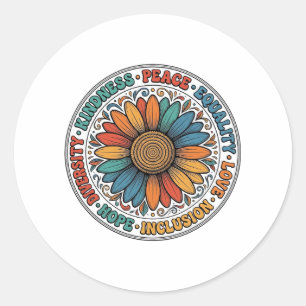 Vintage Vriendelijkheid Vrede Gelijkheid Bloem Shi Ronde Sticker