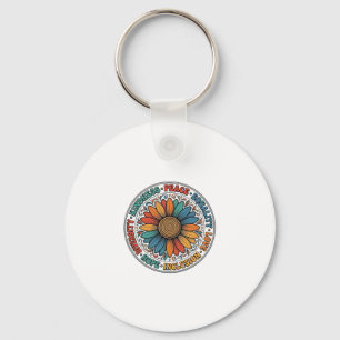 Vintage Vriendelijkheid Vrede Gelijkheid Bloem Shi Sleutelhanger