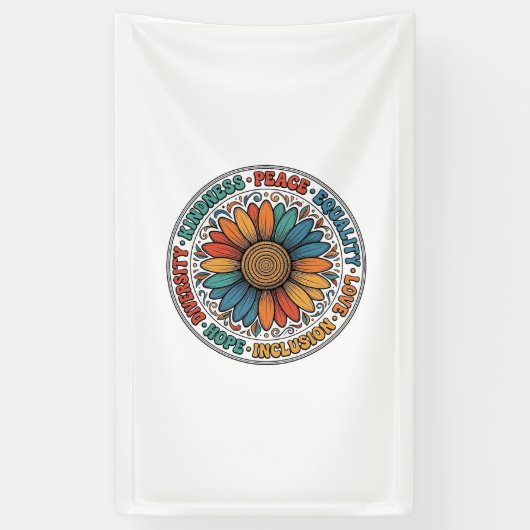 Vintage Vriendelijkheid Vrede Gelijkheid Bloem Shi Spandoek (Verticaal)