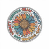 Vintage Vriendelijkheid Vrede Gelijkheid Bloem Shi Sticker (Voorkant)