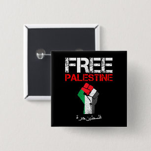 Vintage Vrij Palestina Vuist Palestijnse Gaza Vierkante Button 5,1 Cm