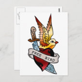 vintage vrij vogeltattoo briefkaart (Voorkant / Achterkant)