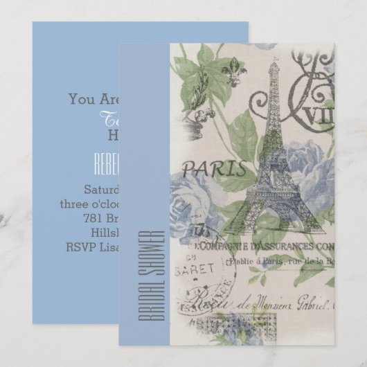 vintage vrijgezellenfeest " blauwe parijs eiffelto kaart (Voorkant / Achterkant)