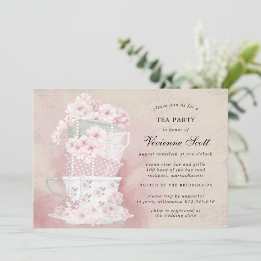 Vintage Vrijgezellenfeest Waterverf Tea Kaart (Staand voorkant)