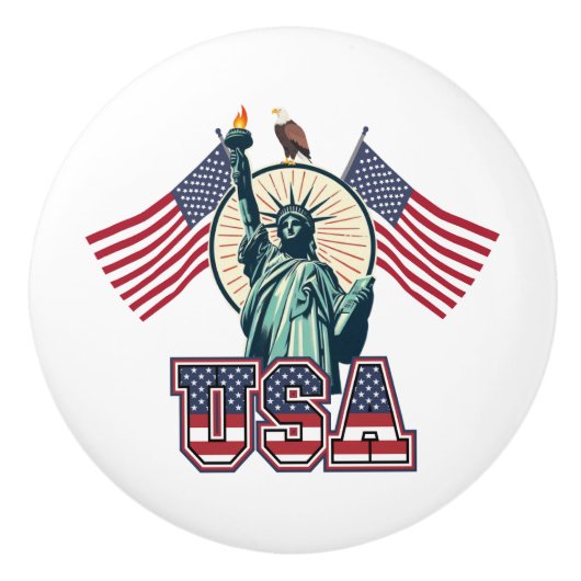 Vintage, Vrijheidsbeeld Keramische Knop (Voorkant)