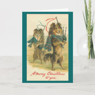 Vintage Vrolijke Kerstmis *Mini Collie*! Feestdagen Kaart