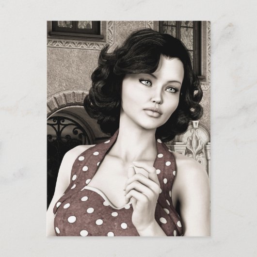Vintage Vrouw Briefkaart (Voorkant)