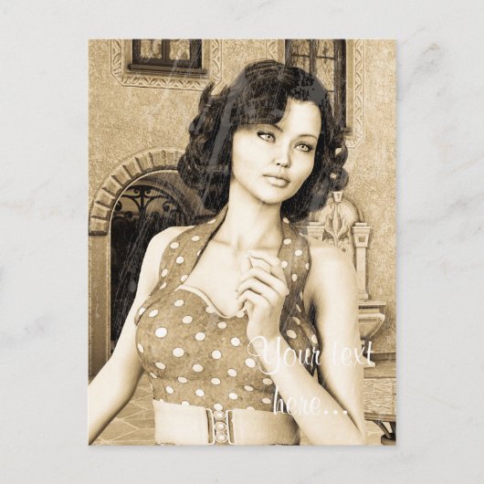 Vintage Vrouw Briefkaart (Voorkant)