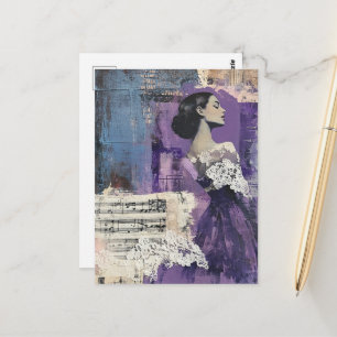 Vintage Vrouw Collage Bladmuziek Kant Werkelijk Pa Briefkaart