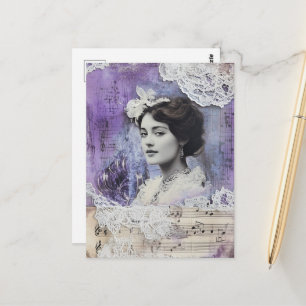 Vintage Vrouw Collage Bladmuziek Mixed Media Briefkaart
