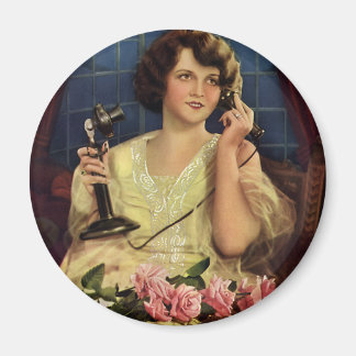 Vintage vrouw die op de telefoon praat Rozen bloem Magneet