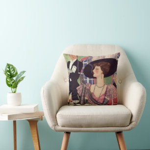 Vintage vrouw die sigaret rookt en champagne drink kussen