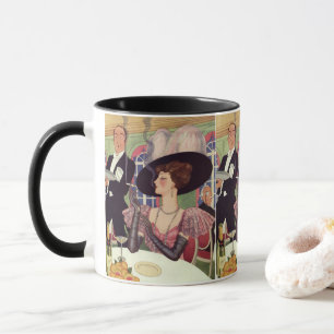 Vintage vrouw die sigaret rookt en champagne drink mok