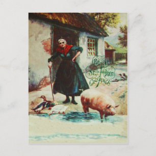 Vintage vrouw eend St. Patrick's Day kaart