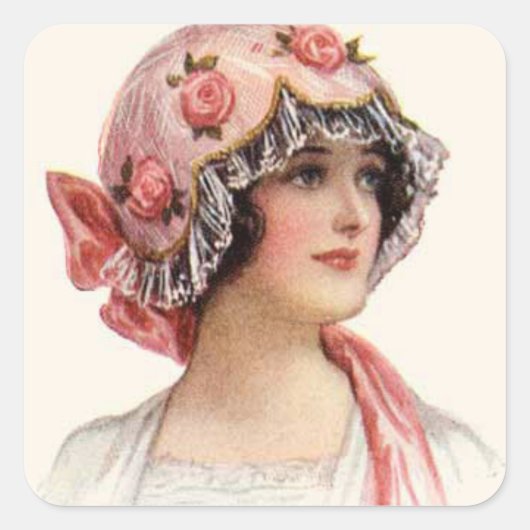 Vintage vrouw en hoed sticker (Voorkant)