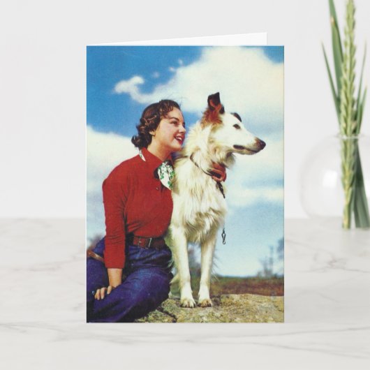 Vintage vrouw en hond, Moederdag Kaart (Voorkant)