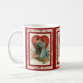vintage vrouw en man in valentijnshart koffiemok