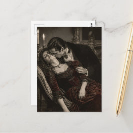 Vintage vrouw en vampier verliefd  briefkaart