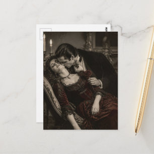 Vintage vrouw en vampier verliefd briefkaart