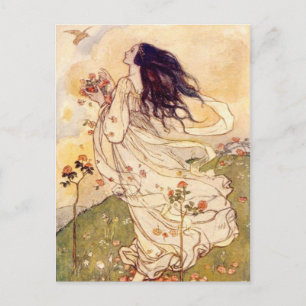 Vintage - Vrouw en vogel, Briefkaart