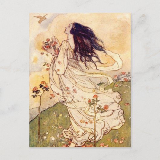 Vintage - Vrouw en vogel, Briefkaart (Voorkant)