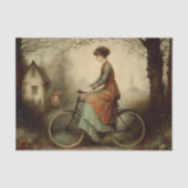 Vintage Vrouw Fiets Cottage Scene Decoupage Tissuepapier (Voorkant)