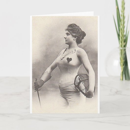 Vintage Vrouw Foil Fencer Note Card Kaart (Voorkant)