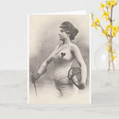 Vintage Vrouw Foil Fencer Note Card Kaart (Gele Bloem)