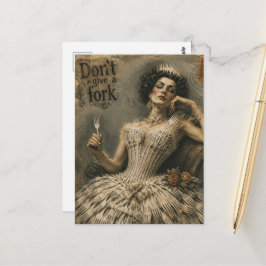 Vintage Vrouw Geeft Geen Fork Jurk Grappige Quote Briefkaart
