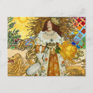Vintage Vrouw Gouden Zon: Leeuw Zodiac Collage Kun Briefkaart