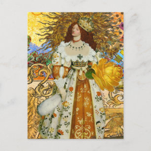 Vintage Vrouw Gouden Zon: Leeuw Zodiac Collage Kun Briefkaart