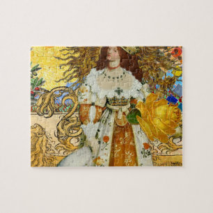 Vintage Vrouw Gouden Zon: Leeuw Zodiac Collage Kun Legpuzzel