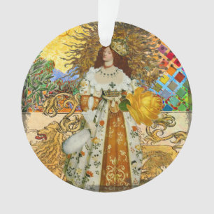 Vintage Vrouw Gouden Zon: Leeuw Zodiac Collage Kun Ornament