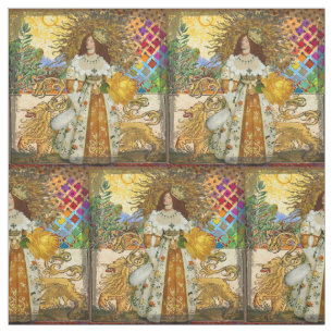 Vintage Vrouw Gouden Zon: Leeuw Zodiac Collage Kun Stof