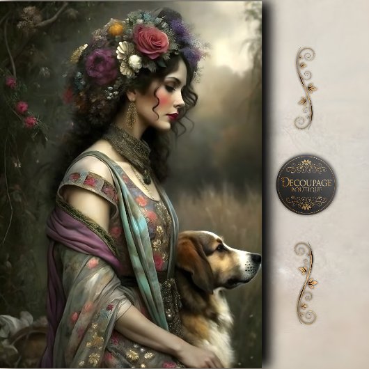 Vintage Vrouw Hond Portret Decoupage Tissuepapier