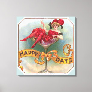 Vintage vrouw in champagneglas poster: 1900s Bar Canvas Afdruk