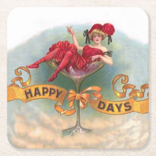 Vintage vrouw in champagneglas poster: 1900s Bar Kartonnen Onderzetters