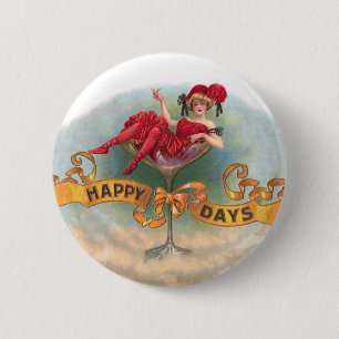 Vintage vrouw in champagneglas poster: 1900s Bar Ronde Button 5,7 Cm
