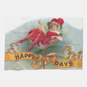 Vintage vrouw in champagneglas poster: 1900s Bar Theedoek