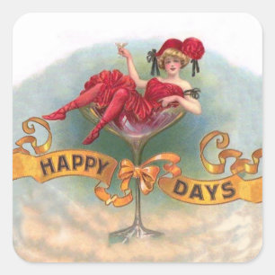 Vintage vrouw in champagneglas poster: 1900s Bar Vierkante Sticker