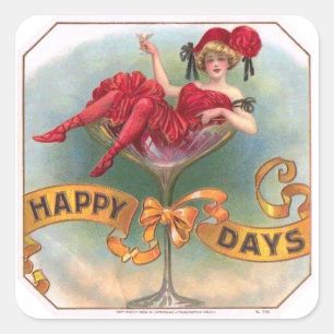 Vintage vrouw in champagneglas poster: 1900s Bar Vierkante Sticker