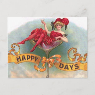 Vintage vrouw in champagneglas poster: Bar uit de Briefkaart