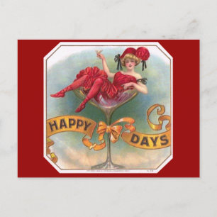 Vintage vrouw in champagneglas poster: Bar uit de Briefkaart