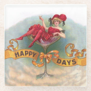 Vintage vrouw in champagneglas poster: Bar uit de Glazen Onderzetter