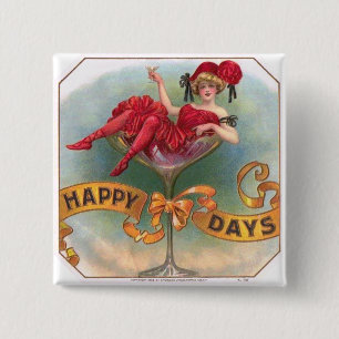 Vintage vrouw in champagneglas poster: Bar uit de Vierkante Button 5,1 Cm