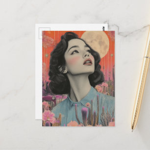 Vintage vrouw in de woestijn briefkaart