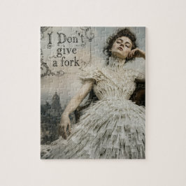 Vintage vrouw in een vork jurk grappige quote legpuzzel