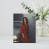 Vintage vrouw in het rood briefkaart (Staand voorkant)