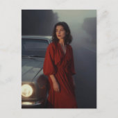 Vintage vrouw in het rood briefkaart (Voorkant)
